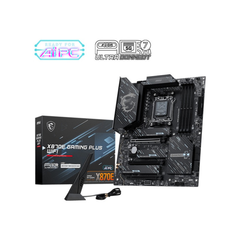 MSI X870E GAMING PLUS WIFI, AM5, Ryzen 7000-9000, X870E, DDR5-8200 , PCIe5 x16, M.2 Gen5, WiFi7, BT5.4, 5G LAN, USB4, USB20G,