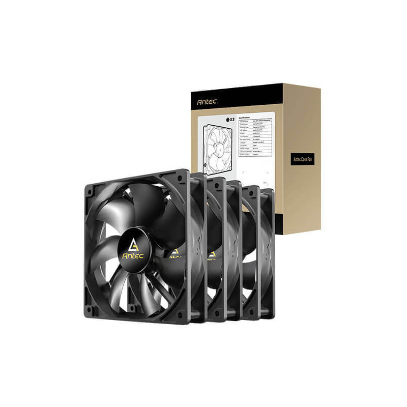 Antec N12 3PK 120mm DC fans, hydraulic bearing, 1200RPM, 42.58CFM, 1.11mmH₂O, 22.3dB, 30k h life, 3-pin, 12V, ≤0.24A, 1-y