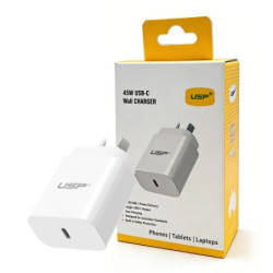 USP 45W GaN Single USB-C PD Power Adapter - White, Compact Design, Smart and Reliable, Built-in Safety Protection, 3 Years Wa