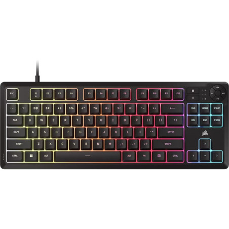 Corsair K55 CORE TKL RGB Gaming Keyboard, 1000Hz, 12KRO, rubber-dome switched, USB 2.0 wired, dedicated media/WIN lock, iCUE 