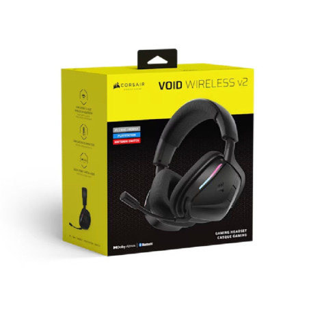 Corsair VOID WIRELESS v2 Gaming Headset – Carbon, wireless, 70–130h, 50mm, 20Hz–20kH, 50ft, PC/Mac/PS/Mobile, omni mic,