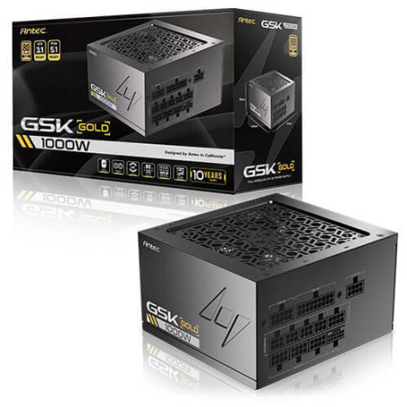 Antec GSK1000 AU, ATX 12V 3.1, 1000W, Full-Modular, 80 Plus Gold, 120mm FDB fan, 100–240V, OCP/OVP/UVP/SCP/OPP/OTP/SIP/NLO 