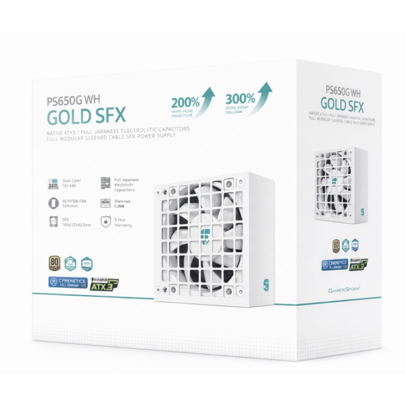 DeepCool PS650G WH 650W Gamer Storm SFX ,Full Japanese Electrolytic Capacitors, Cybenetics Platinum /PPLP Gold, Fluid Dynamic
