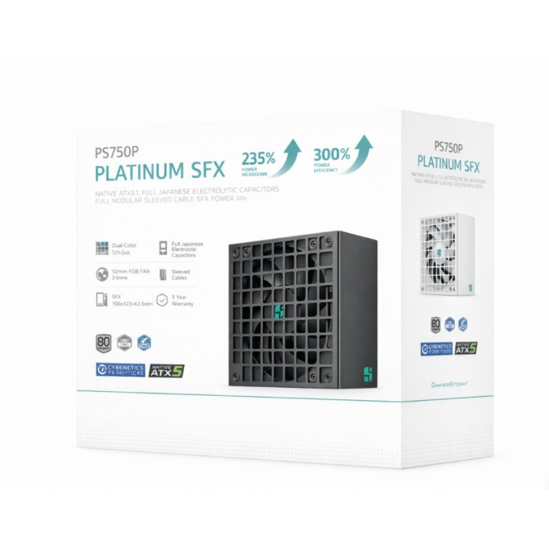 DeepCool PS750P 750W Gamer Storm SFX12V V4.1 & ATX12V V3.1M Full Japanese Electroyltic Capacitors, Cybenetics Platinum/PPLP 1