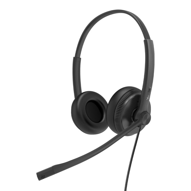 Yealink YHS34 Dual Wired Headset with QD to RJ Port, Noise-Canceling Headset, Binaural Ear, RJ9, QD Cord, Leather Ear Piece, 