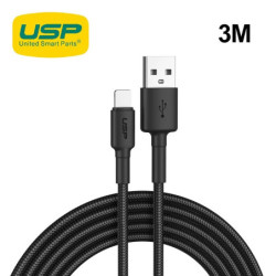 USP BoostUp Lightning to USB-A Cable (3M) Black - Quick Charge & Connect, 2.4A Rapid Charge,Nylon Weaving,Apple iPhone/iPad/M