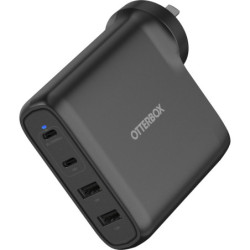 OtterBox 100W Four Port USB-C (Type I) PD Fast GaN Wall Charger - Black (78-81355), Dual USB-C (100W 18W), Dual USB-A (12W), 