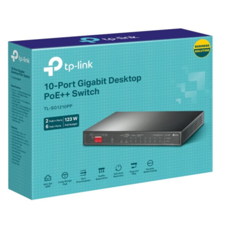 TP-Link TL-SG1210PP 10-Port Gigabit Desktop Switch with 6-Port PoE  and 2-Port PoE   , 9× 10/100/1000Mbps RJ45 Ports, 1× 10
