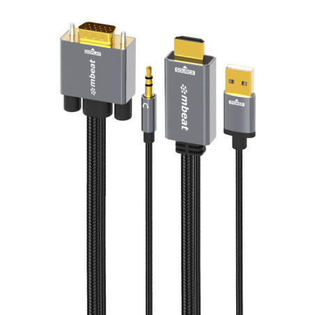 (LS) mbeat® Tough Link 1.8m HDMI to VGA Cable with USB Power & 3.5mm Audio Up to 1080p@60Hz (1920×1080) HDMI (Male)×1: USB