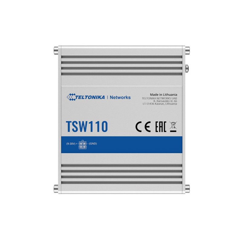Teltonika TSW110 L2 Unmanaged Ethernet Switch, 5 x Gigabit Ethernet with speeds up to 1000 Mbps, PSU included