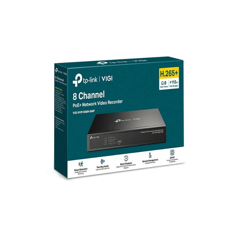 TP-Link VIGI NVR1008H-8MP 8 Channel PoE  Network Video Recorder, 113W PoE Budget, H.265 , 4K Video Output & 16MP Decoding Cap