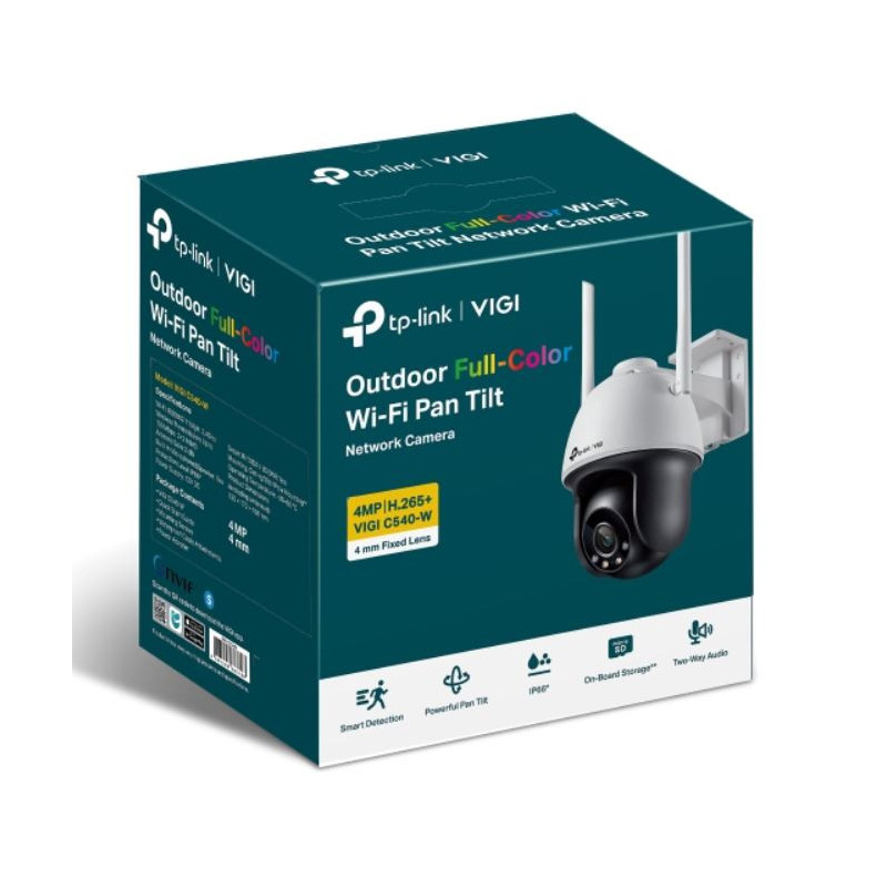 TP-Link VIGI 4MP C540-W(4mm) Outdoor Full-Colour Wi-Fi Pan Tilt Network Camera, 4mm Lens, Smart Detection,3YW