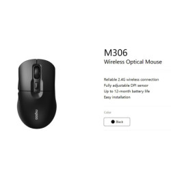 RAPOO M306 2.4 Wireless Optical Mice with Side FWD and Back Buttons. 12 Months Long Battery Life, Easy Installation. Adjustab