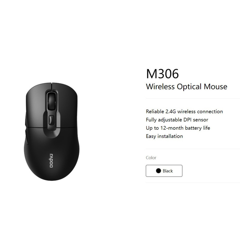 RAPOO M306 2.4 Wireless Optical Mice with Side FWD and Back Buttons. 12 Months Long Battery Life, Easy Installation. Adjustab