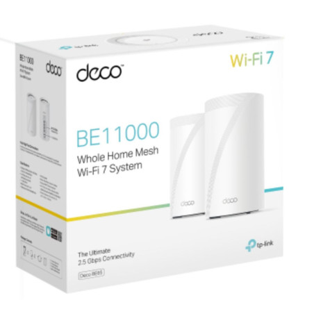 TP-Link Deco BE65(2-pack) BE11000 Whole Home Mesh Wi-Fi 7 System  (WIFI7)  574 Mbps at 2.4 GHz   4320 Mbps at 5 GHz   5760 Mb