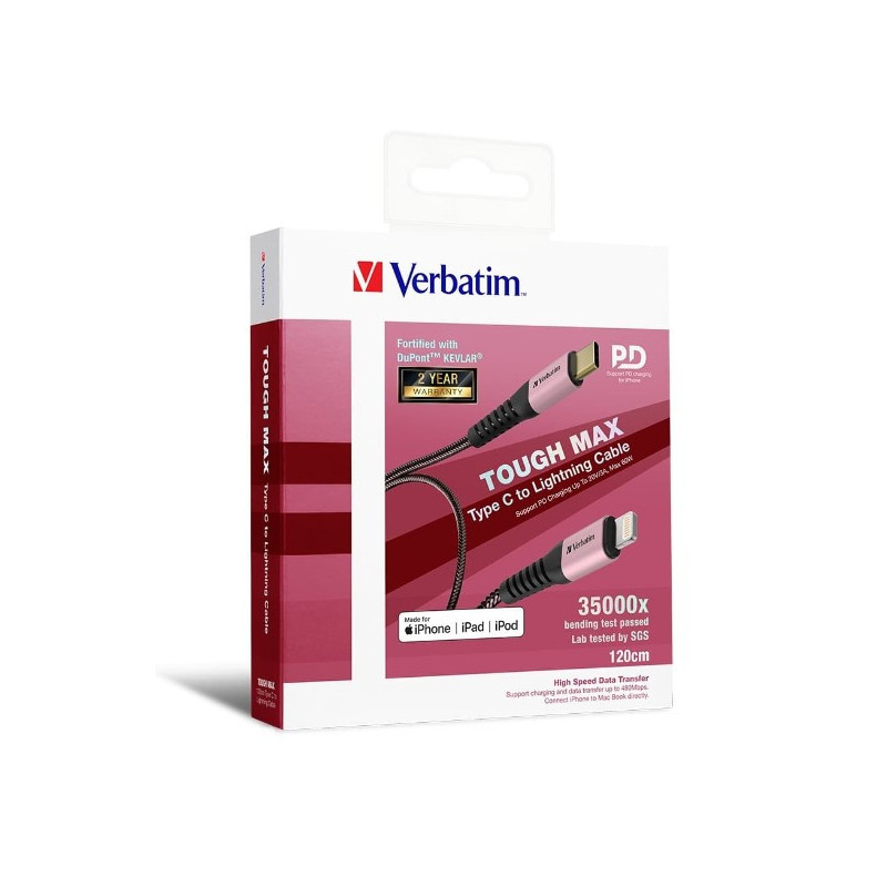 (LS)Verbatim Type C to Lightning Cable with Kevlar 120cm Rose Gold
