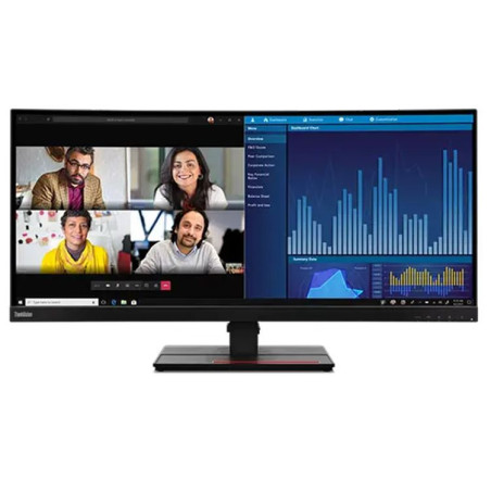 LENOVO ThinkVision P34W-20 34' 60Hz QHD IPS Monitor 4K 3440x1440 21:09 4ms Height Adjustable Tilt Swivel 100W PD HDMI DP LAN 