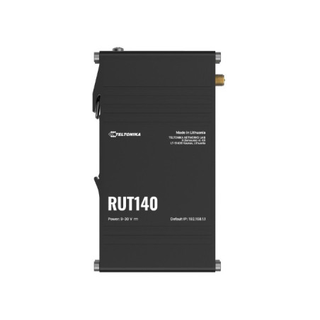 Teltonika RUT140 Industrial Ethernet Router, Wi-Fi 4, 1x3-Pin Power Connector, Integrated DIN rail bracket, Remote Management