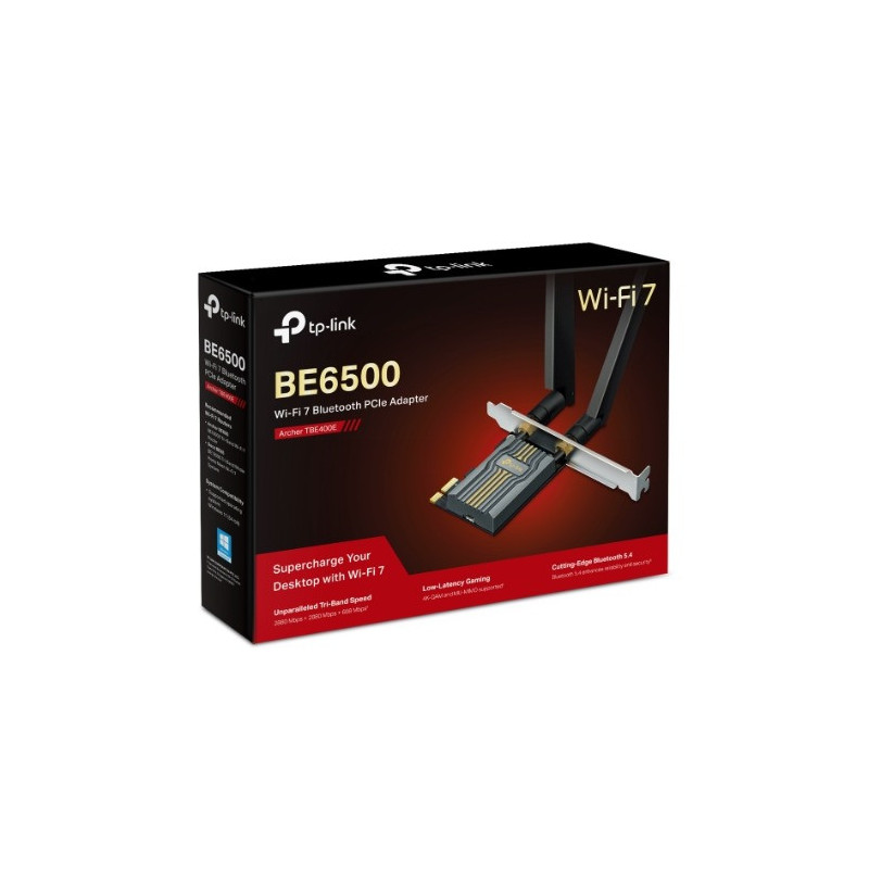 TP-Link Archer TBE400E BE6500 Wi-Fi 7 Bluetooth 5.4 PCIe Adapter,  6GHz@2882 Mbps, 5GHz@2882 Mbps, 2.4GHz@688 Mbps (wifi7) (N