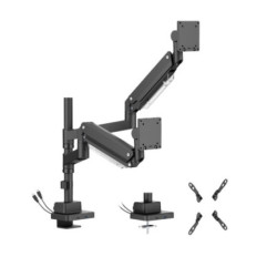Brateck LDT80-C024UCP Matte Black Super Heavy-Duty Pole-Mounted Gas Spring Dual Monitor Arm with USB-A and USB-C Ports For mo