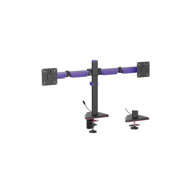 Brateck LDT89-C024L Matte Black Amethyst Articulating RGB Lighting Gaming Dual Monitor Arm, Fit Screen Size: 17'-32' (LS)