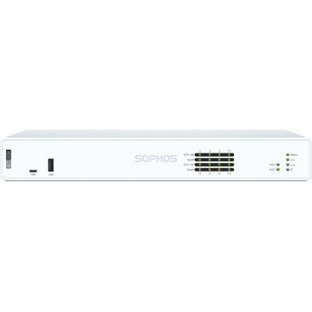 Sophos XGS 138 Security Firewall Appliance, Desktop, FW 19.1G, TP 4.75G, VPN 6.6G, 4x1GbE, 2x2.5GbE, 2x10Gb SFP .