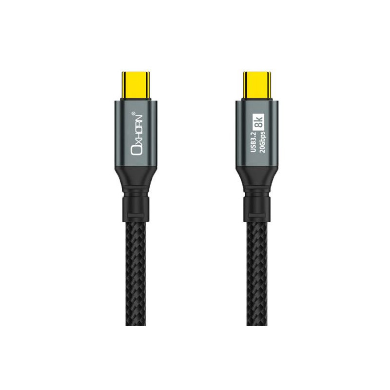 Oxhorn USB 3.2 Gen 2×2 1m USB-C to USB-C 20Gbps 8K@60Hz 20V 100W E-Marker Chip Black fast charging & Video cable Laptop Phon
