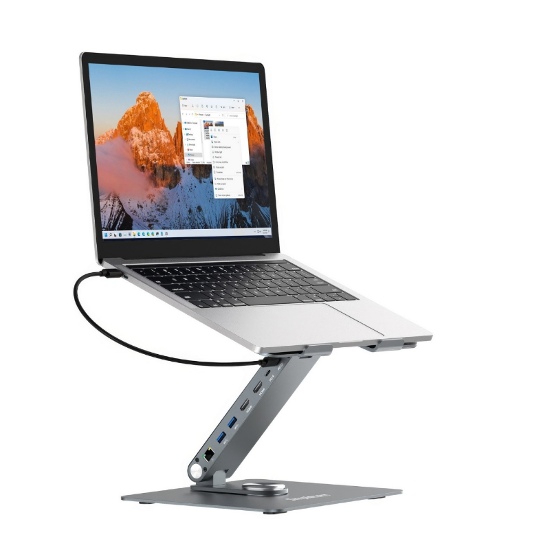 Simplecom CHT660 Adjustable Aluminium Laptop Stand with 6-Port USB-C Docking Station Dual 4K HDMI Display Compatible with lap