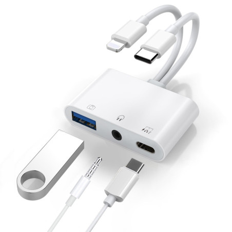 USP Lightning/USB-C to USB Adapter features a USB OTG Port, 3.5mm Headphone Jack & Fast-charging Port, 5 Years Warranty