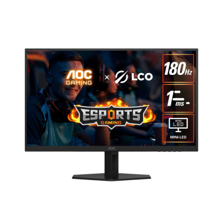 AOC 27' QD-MiniLED Monitor – QHD 180Hz, 1ms, 5000:1 contrast, 1200 nits peak HDR, Quantum Dot VA, 148% sRGB, DP 1.4, HDMI 2