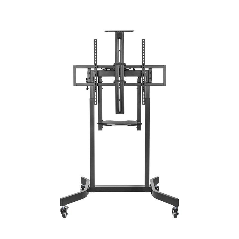 Brateck Deluxe Motorized Large TV Cart with Manual Tilt, Equipment Shelf and Camera Mount Fit 55'-100' Up to 120kg- Matte Bla