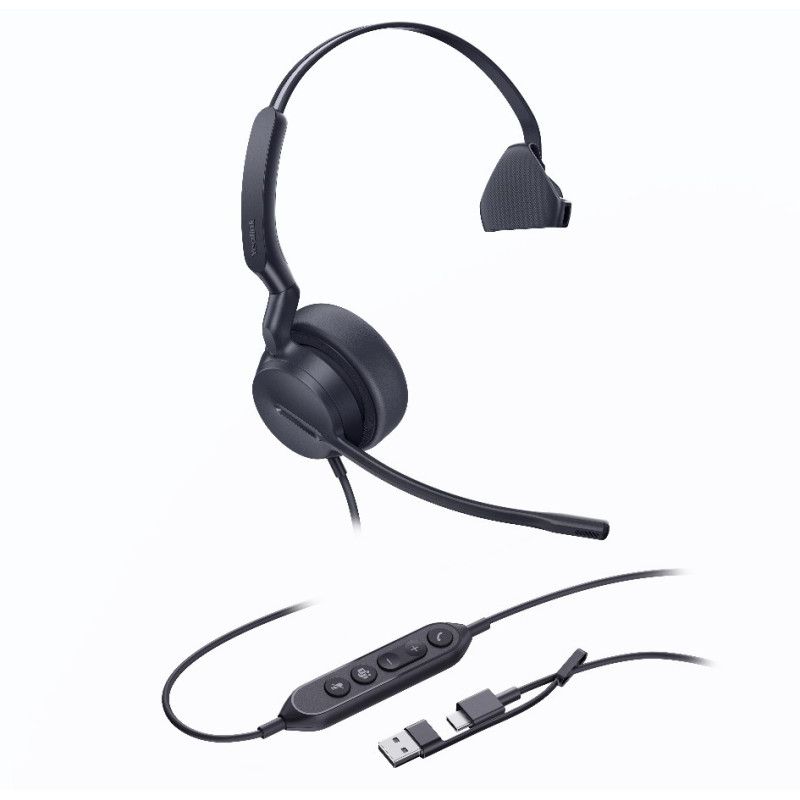 Yealink UH44 Mono Teams USB-C/A Microsoft Certified USB Wired Headset, Dual Noise-Canceling Microphones, 35mm Speaker, Busyli