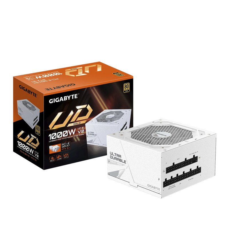 Gigabyte UD1000GM PG5 ICE 1000W ATX PSU Power Supply  80  Gold ]90% 120mm Fan Black Flat Cables Single  12V   ]100K Hrs