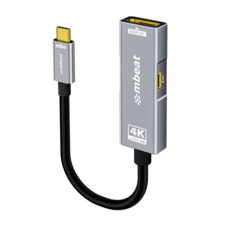 (LS) mbeat® Tough Link USB-C to DP Adapter with 100W PD - Space Grey 4K (3840 x 2160) @60Hz, 2K (2560 x 1440) @144Hz, 1080p 
