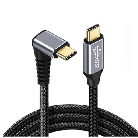 USP Braided USB-C to USB-C Right Angle Cable (1M) - Black,  100W Power, Support 10Gbps Data Speed, Reversible Design,5 Years 