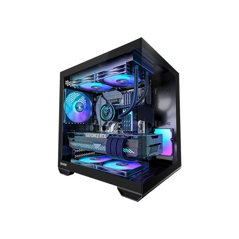 OKINOS Mirage 4 mATX ARGB Case, ARGB controller, 4x ARGB Fans. Ultimate thermal, Steel,2x USB3.0, 1x3.2 Gen2 USB-C, Black Tow
