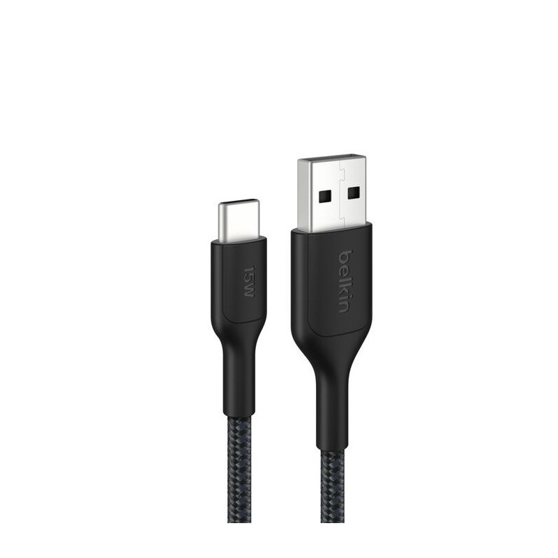 Belkin BoostCharge Pro Braided USB-C to USB-A Cable (1M) - Black (CAB022fq1MBK), 3A/15W, 480Mbps, 350K  Bends, Apple,USB-IF C