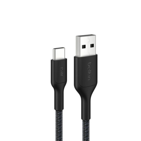Belkin BoostCharge Pro Braided USB-C to USB-A Cable (1M) - Black (CAB022fq1MBK), 3A/15W, 480Mbps, 350K  Bends, Apple,USB-IF C