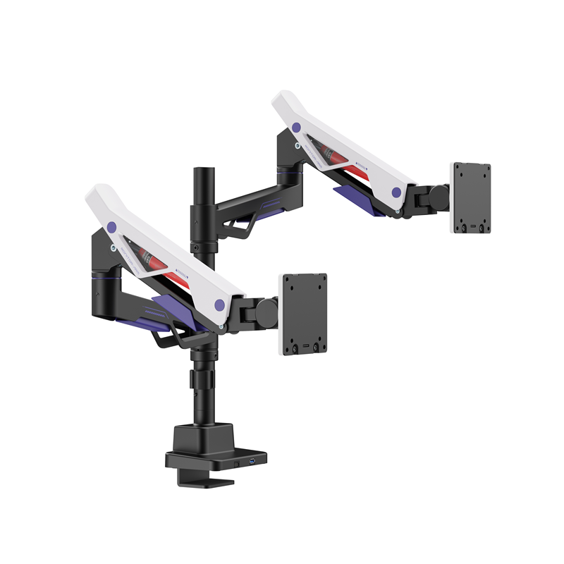 Brateck LDT95-C024UCP Atlas Neo Gaming Pole-Mounted Dual Monitor Arm with USB-A & USB-C Ports For most 24'~57' Monitors, Matt