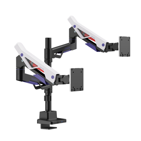 Brateck LDT95-C024UCP Atlas Neo Gaming Pole-Mounted Dual Monitor Arm with USB-A & USB-C Ports For most 24'~57' Monitors, Matt