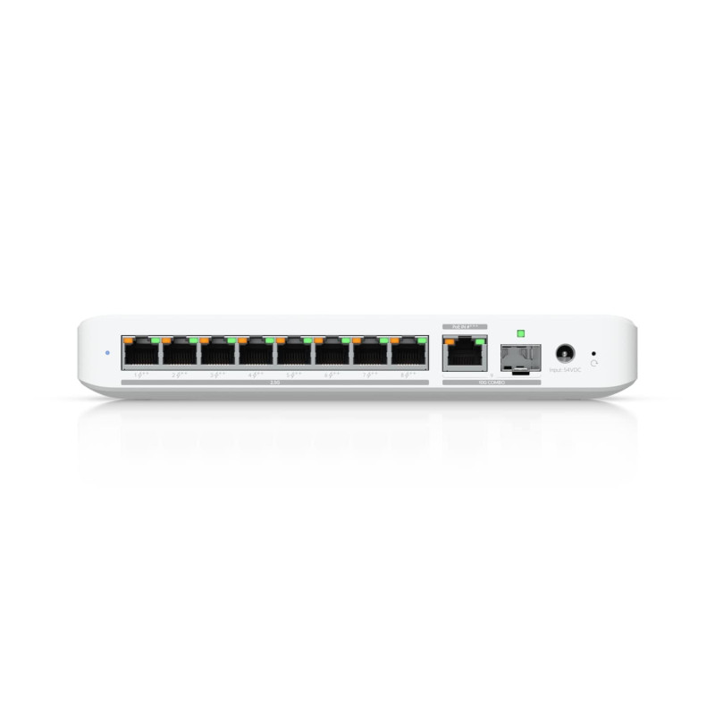 Ubiquiti Flex 2.5G PoE, 8-port 2.5 GbE PoE   Switch,10 GbE RJ45/SFP  Combination Uplink Port,Powered With PoE     & PSU  (Sol
