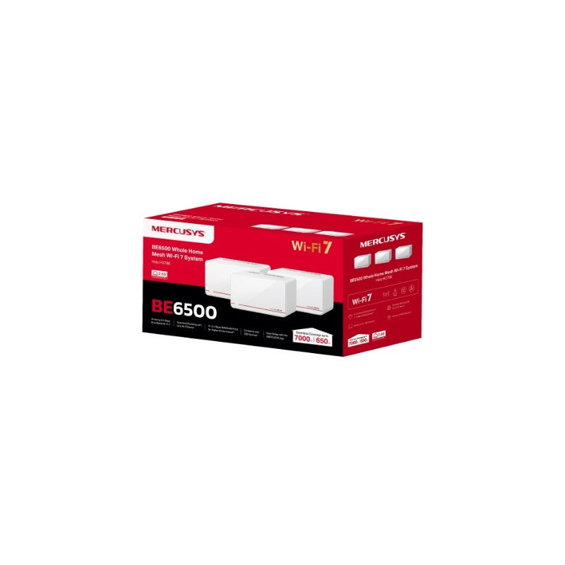 Mercusys Halo H37BE(3-pack) BE6500 Whole Home Mesh Wi-Fi 7 System, 688 Mbps at 2.4 GHz, 5760 Mbps at 5 GHz, MLO, 4096-QAM, OF