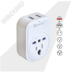 Sansai USB Travel Adaptor USB A   C 2xUSB Charging Outlets 100-240VAC 10A 2400W Compatible with plugs from many countries