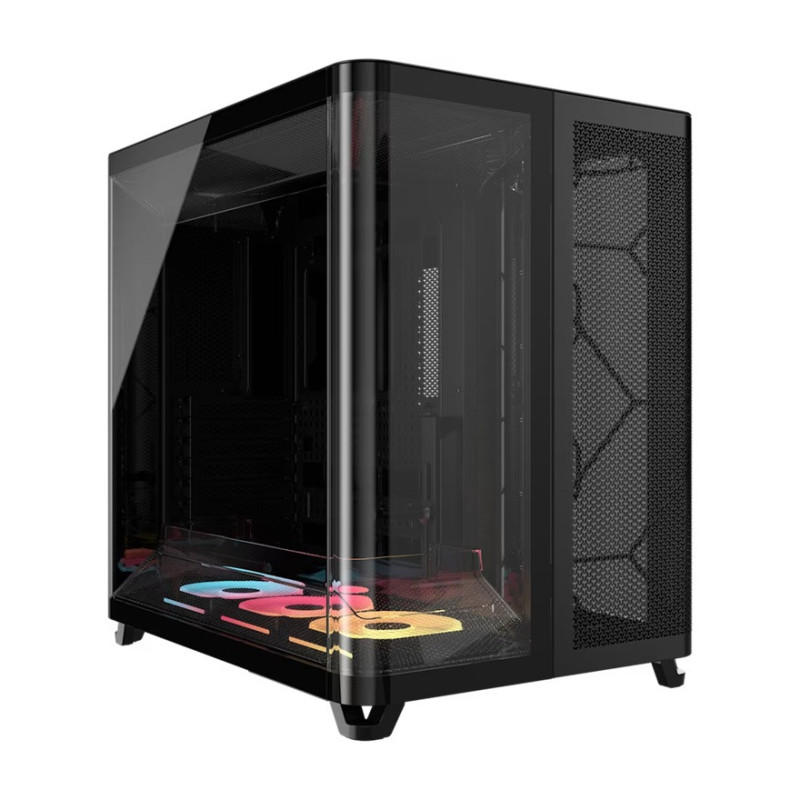 Corsair AIR 5400 LX-R RGB iCUE LINK Triple Chamber Mid-Tower PC Case - Black: ATX/E-ATX: 467x470x340mm: TG: 360GPU: 180CPU: 3