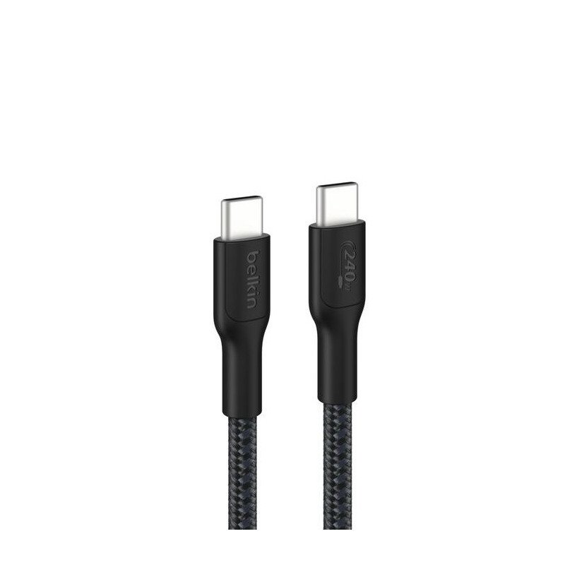 Belkin BoostCharge Pro Braided USB-C to USB-C Cable (3M) - Black (CAB025fq3MBK), 5A/240W, 480Mbps, 350K  Bend, USB-IF Certifi