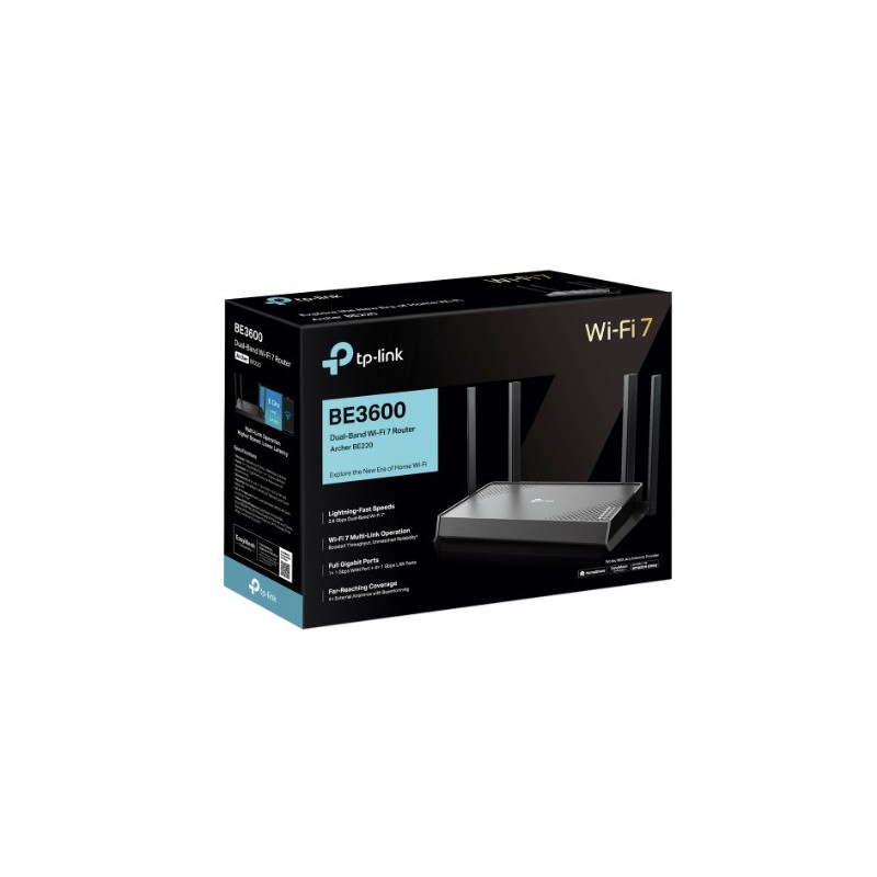 TP-Link Archer BE220 BE3600 Dual-Band Wi-Fi 7 Router(WIFI7) 688Mbps 2.4 GHz   2882 Mbps  5 GHz,  4× external Antennas, 2.0 G
