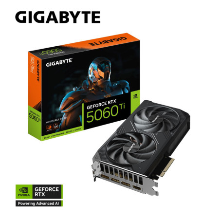 Gigabyte GeForce RTX™ 5060 Ti WINDFORCE OC 8G, 2587 MHz, CUDA 4608, 28 Gbps, GDDR7, 128 bit, PCI-E 5.0, PSU 650W, DisplayPo
