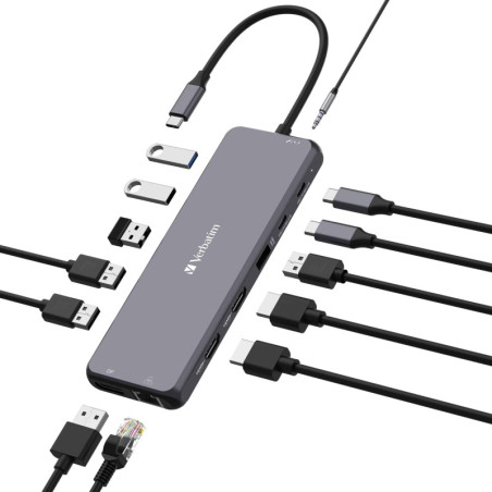 Verbatim USB-C Pro Multiport Hub 13 Port,2 x HDMI, 1 x DisplayPort, 1 x RJ45, 3 x USB-A 3.2 Gen 1, 1 x USB-A 3.2 Gen 2, 2 x U