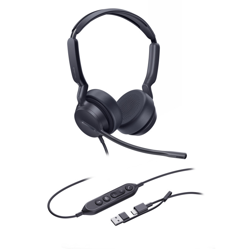 Yealink UH42 Dual Teams USB-C/A Microsoft Certified Teams USB Wired Headset, Noise-Canceling Microphone, Leather Ear Cushions