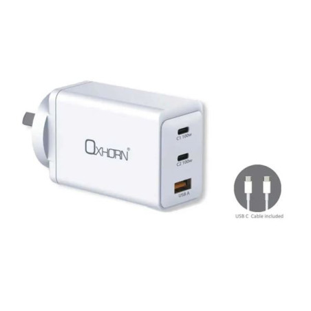 Oxhorn Charger Accessories AC 100W GaN Type C fast Charger 3 Ports 2xUSB-C 1xUSB-A PD3.0 QC4.0  PPS for Laptop/Mobile/Tablet/
